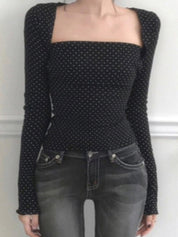 Polka Dot Print Fitted Top Long Sleeve