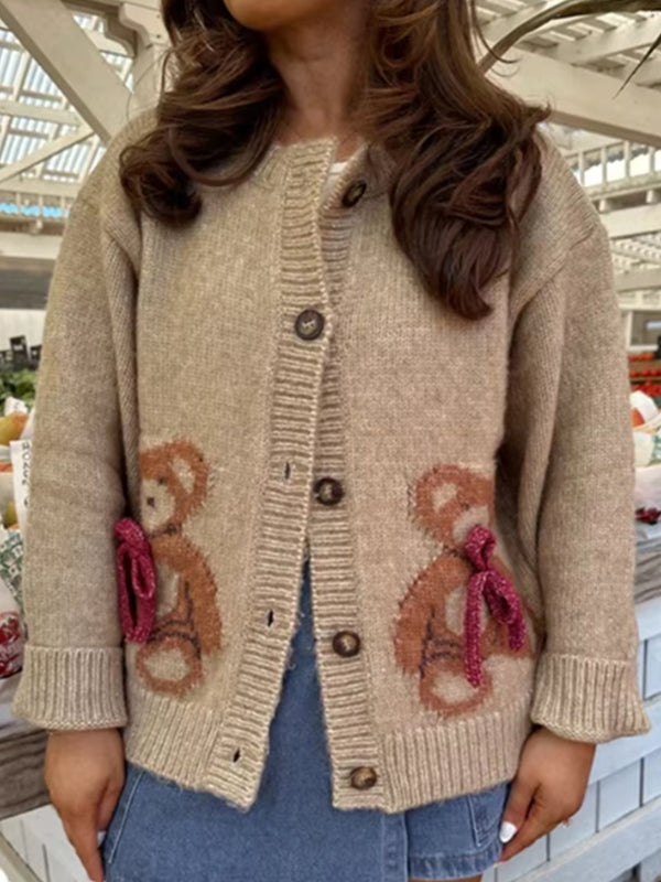 Bear Bow Print Sweaters