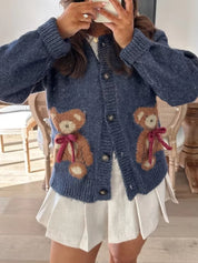 Bear Bow Print Sweaters