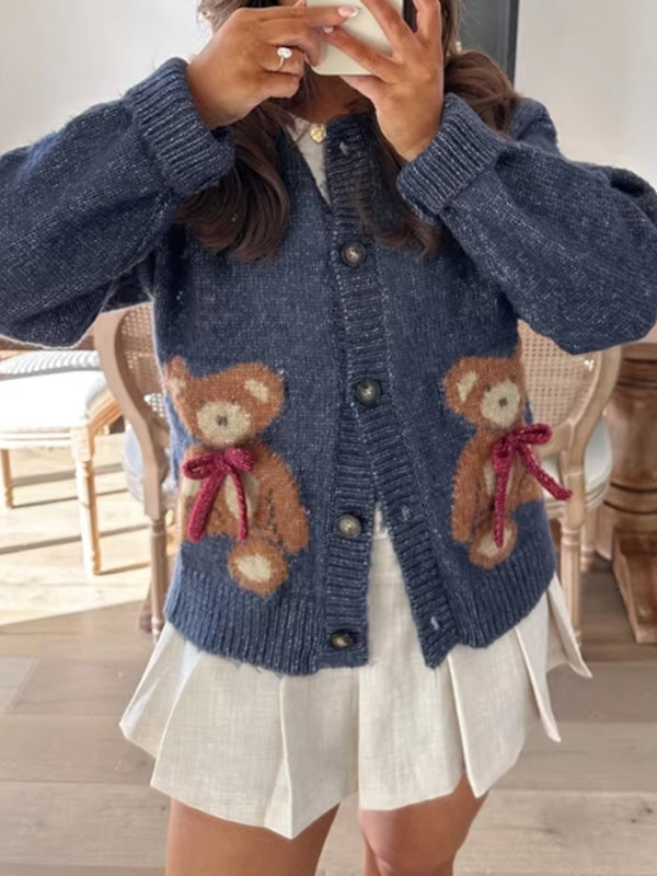 Bear Bow Print Sweaters