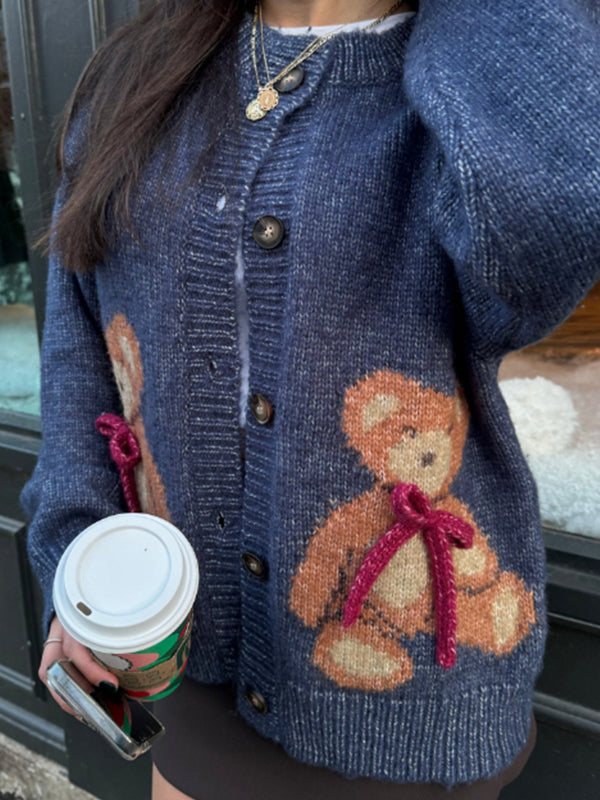 Bear Bow Print Sweaters