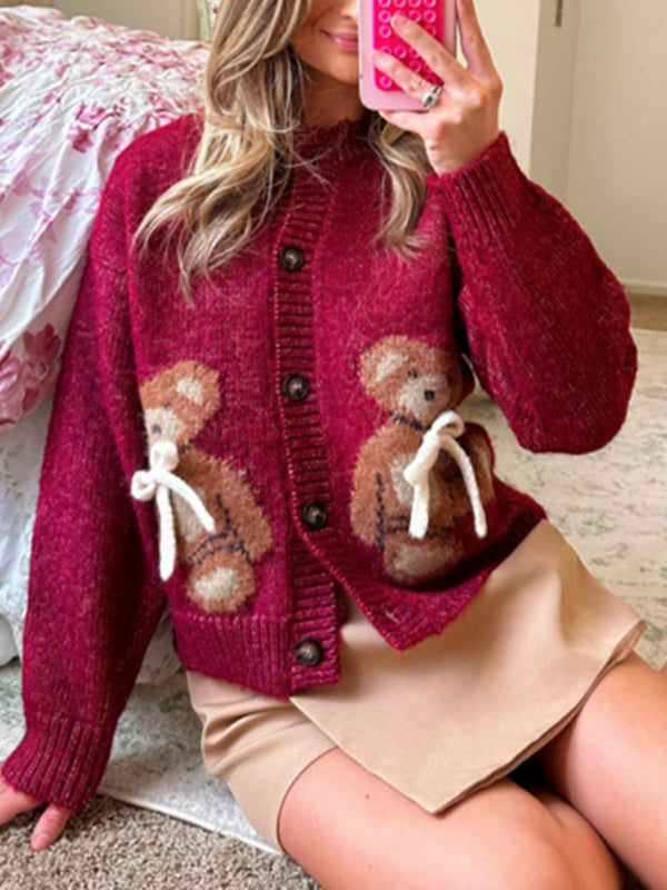 Bear Bow Print Sweaters
