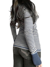 Striped Print Slim-Fit Top Long Sleeve