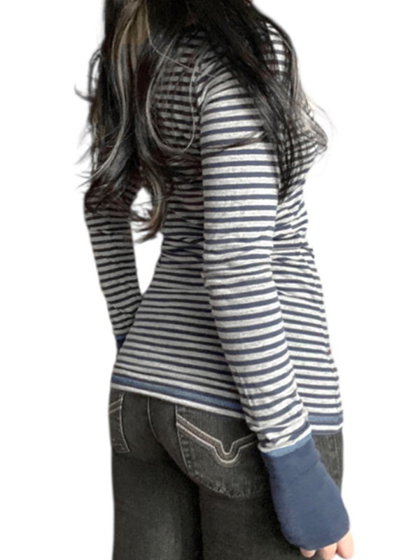 Striped Print Slim-Fit Top Long Sleeve