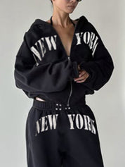 New York Print Zipper Hoodie Sweatshirts