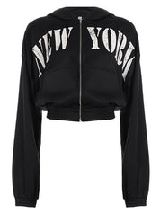 New York Print Zipper Hoodie Sweatshirts