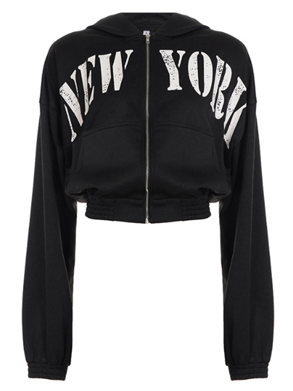 New York Print Zipper Hoodie Sweatshirts