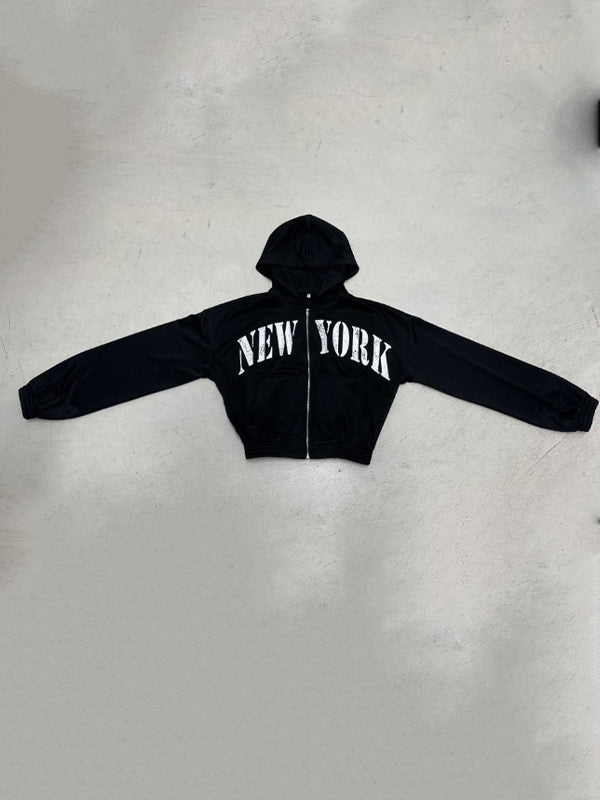 New York Print Zipper Hoodie Sweatshirts