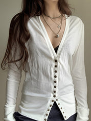 V-Neck Long-Sleeve Knit Cardigan Long Sleeve