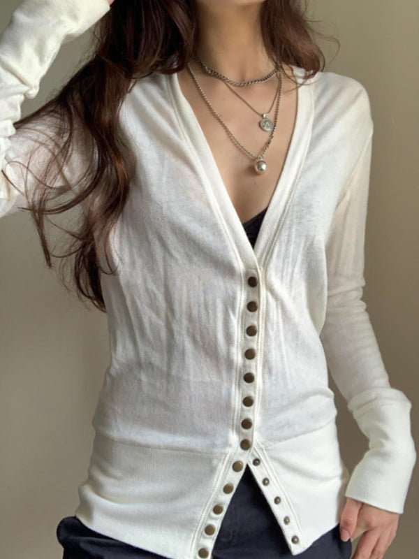 V-Neck Long-Sleeve Knit Cardigan Long Sleeve