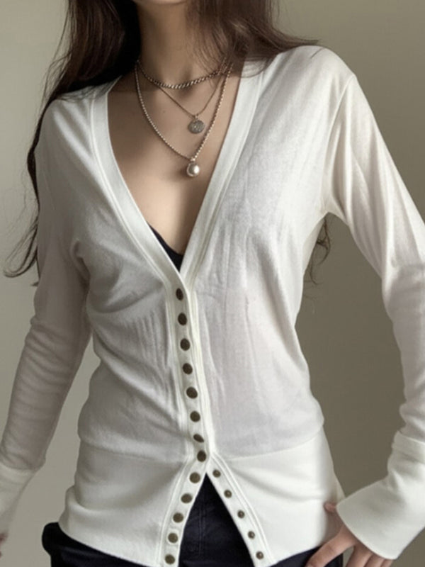 V-Neck Long-Sleeve Knit Cardigan Long Sleeve