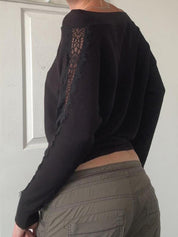 Lace-Trimmed Knit Top Long Sleeve