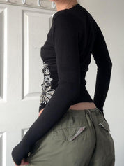 Pleated Print Top Long Sleeve