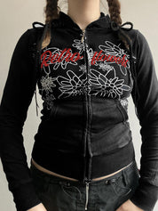 Retro Abstract Print Zipper Hoodie Jacket