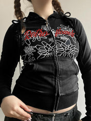 Retro Abstract Print Zipper Hoodie Jacket