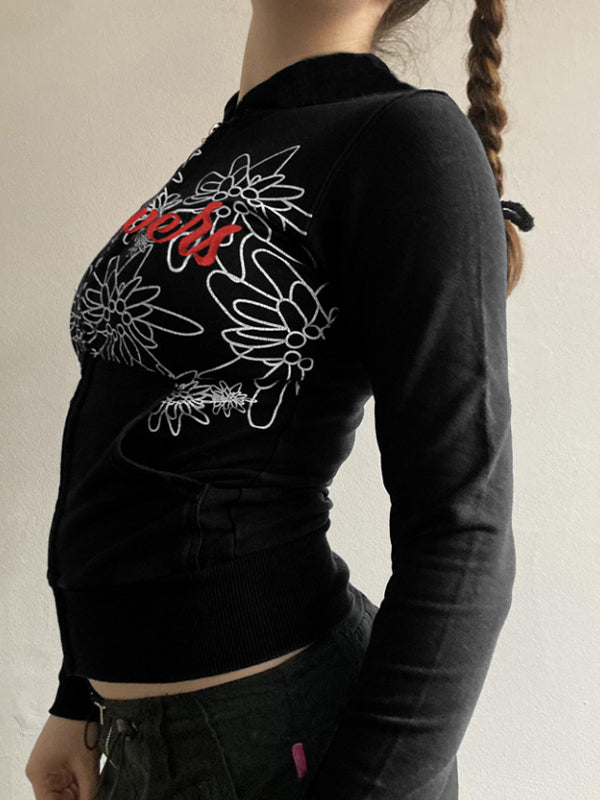 Retro Abstract Print Zipper Hoodie Jacket