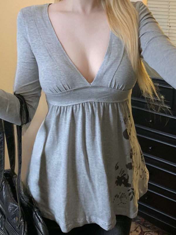 Square-Neck Loose-Fit T-Shirt Long Sleeve