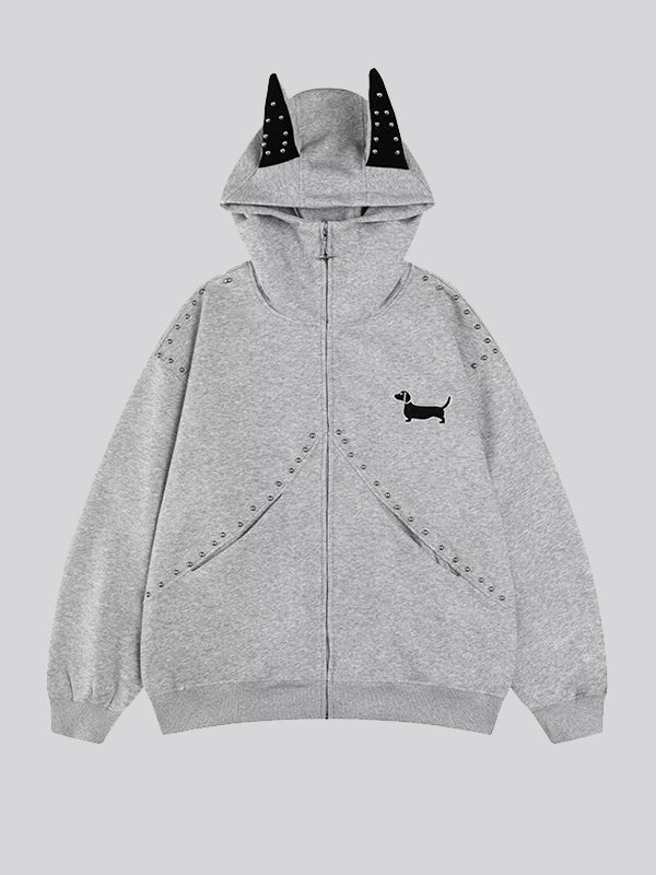 Pitbull Print Zipper Hoodie Jacket