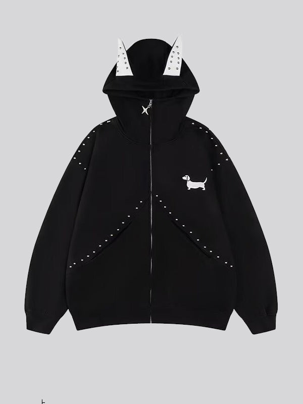 Pitbull Print Zipper Hoodie Jacket