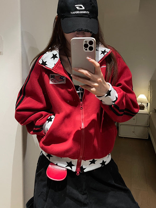 Star American-Style Zipper Hoodie Jacket