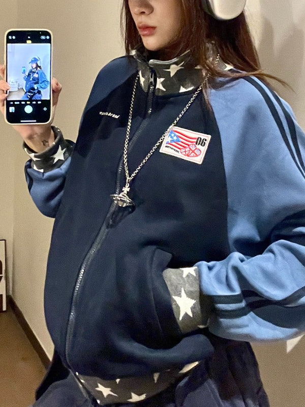 Star American-Style Zipper Hoodie Jacket