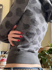 Retro Heart Print Zip-Up Jacket