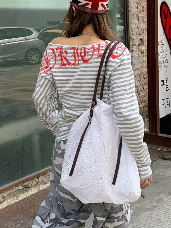 Striped Off-Shoulder Long Sleeve