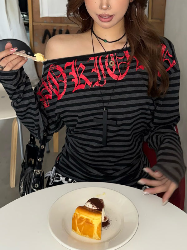 Striped Off-Shoulder Long Sleeve