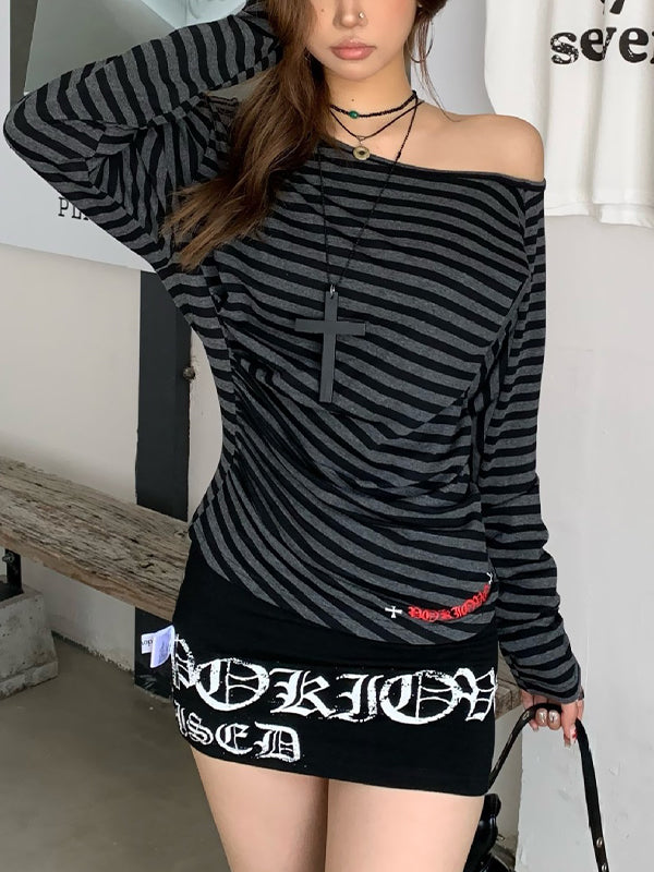 Striped Off-Shoulder Long Sleeve