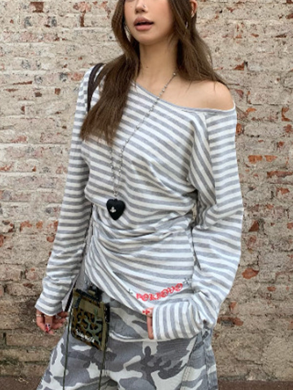Striped Off-Shoulder Long Sleeve