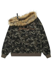 Camouflage Detachable Fur Collar Long Sleeve