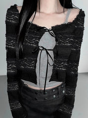 Lace-Trimmed Bow Cardigan