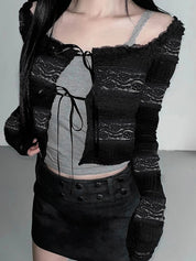 Lace-Trimmed Bow Cardigan
