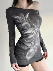 Dark Floral Print Long Sleeve