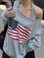 National Flag Print Oversized Long Sleeve