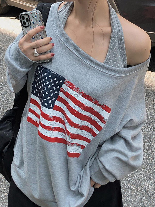 National Flag Print Oversized Long Sleeve
