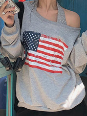 National Flag Print Oversized Long Sleeve