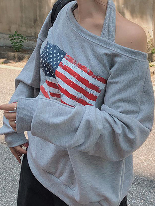 National Flag Print Oversized Long Sleeve