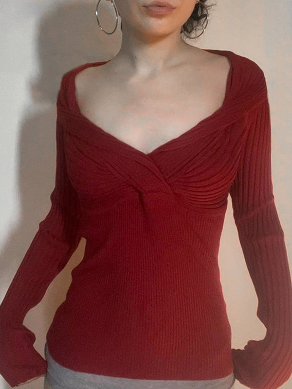 Fashionable Cross V-Neck Long Sleeve