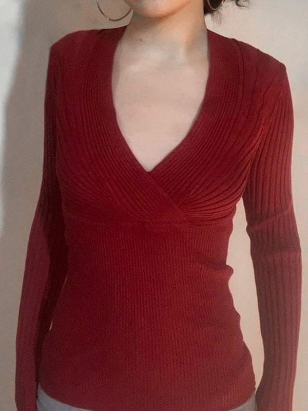 Fashionable Cross V-Neck Long Sleeve