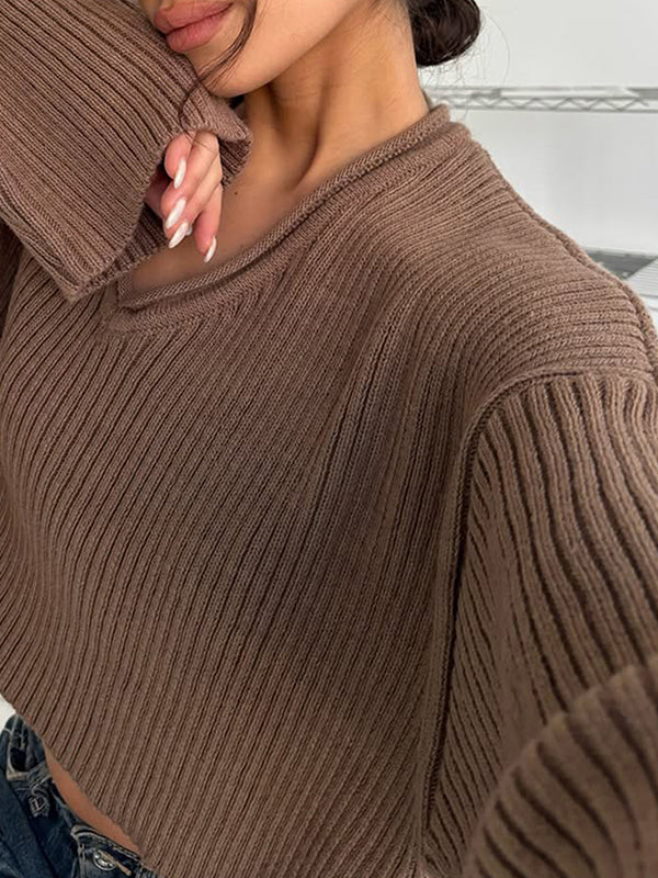 Retro Brown V-Neck Sweaters