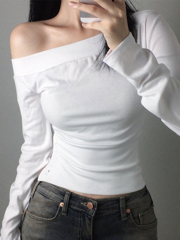 Off-Shoulder Button Long Sleeve