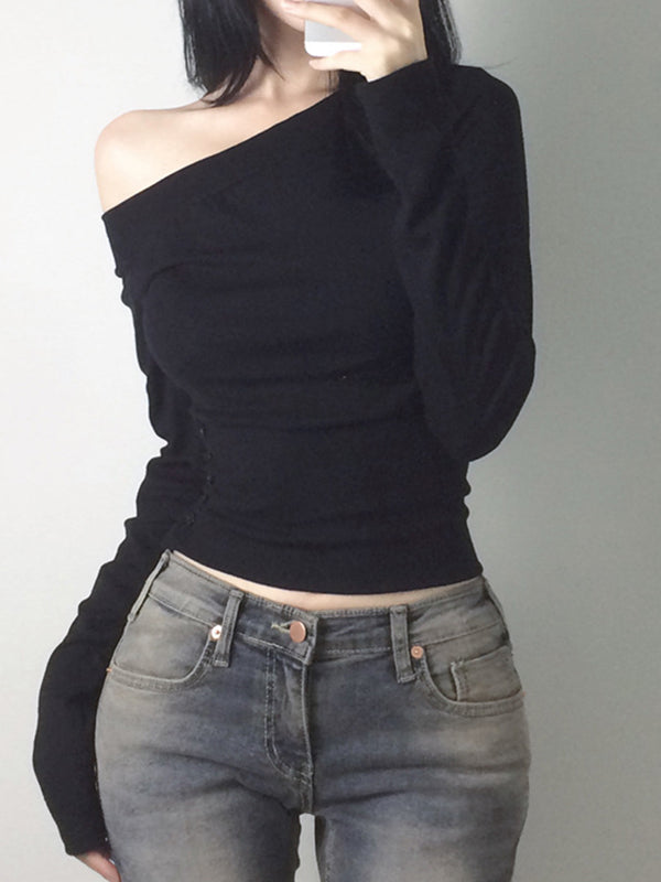 Off-Shoulder Button Long Sleeve