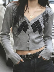College Diamond Pattern Cardigan