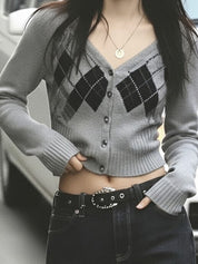 College Diamond Pattern Cardigan