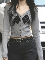 College Diamond Pattern Cardigan