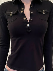 Workwear Inspired Polo Collar Long Sleeve