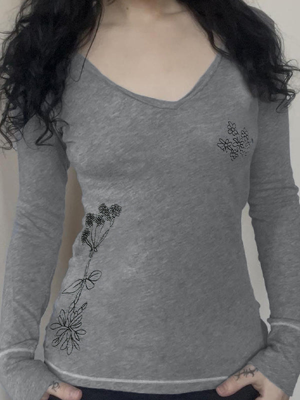 Dark Floral Print Long Sleeve