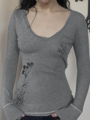 Dark Floral Print Long Sleeve