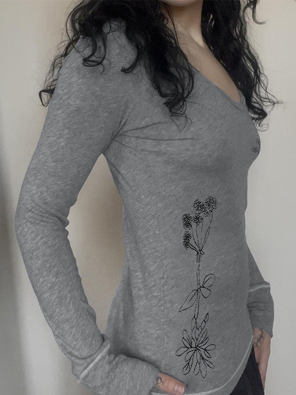 Dark Floral Print Long Sleeve